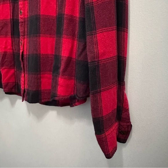 Harley Davidson Buffalo Plaid Cropped Rayon Button Down Shirt Size M/L - Picture 4 of 11